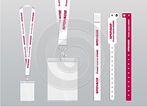 Vector illustration of lanyard and bracelets for identification and access to events. Security and control elements.