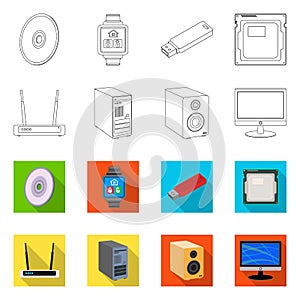 Vector illustration of laptop and device icon. Collection of laptop and server vector icon for stock.