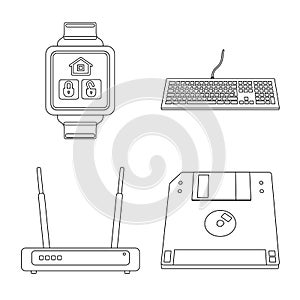 Vector illustration of laptop and device symbol. Collection of laptop and server vector icon for stock.
