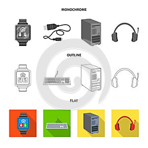 Vector design of laptop and device icon. Set of laptop and server stock vector illustration.