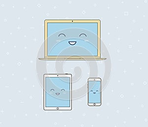 Vector illustration of a laptop, tablet and