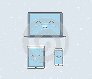 Vector illustration of a laptop, tablet and