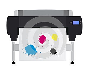 Vector illustration of large inkjet plotter printer for printing many products