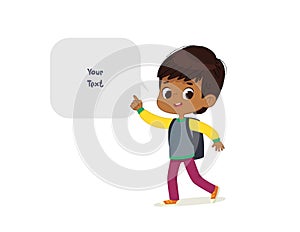 Vector illustration of the Latino Boy with the backpack goes to school. Preschool boy walks to the school. Dark Skin boy