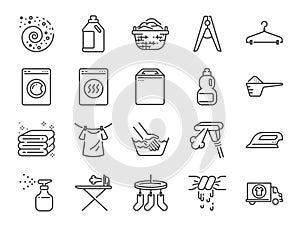 Laundry icon set. Included the icons as detergent, washing machine, fresh, clean, iron and more. photo