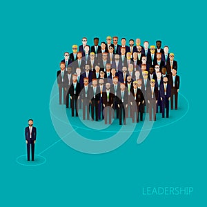 Vector illustration of a leader and a team. a crowd of business men or politicians wearing suits and ties. leadership concept