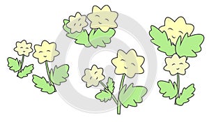 Vector illustration of leaves and smiley face flowers with yellow theme