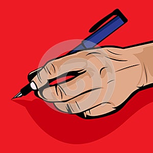 Vector illustration of left handed writing using a pen