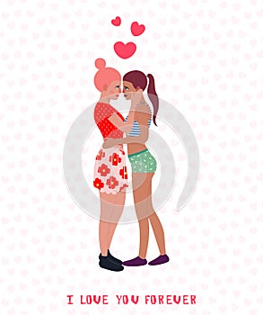Vector illustration lesbian couple. Womens together
