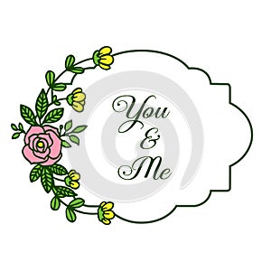 Vector illustration letter you and me for colorful wreath frame