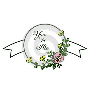 Vector illustration letter you and me for colorful wreath frame