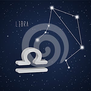 Vector illustration of Libra 3D symbol and constellation
