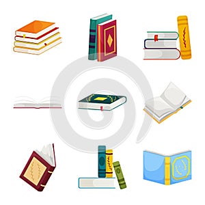Vector illustration of library and bookstore  sign. Collection of library and literature  stock vector illustration.