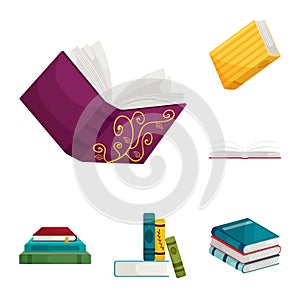 Vector illustration of library and bookstore sign. Set of library and literature stock symbol for web.