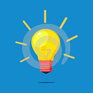 Vector illustration. Light bulb with rays shine. Energy and idea symbol