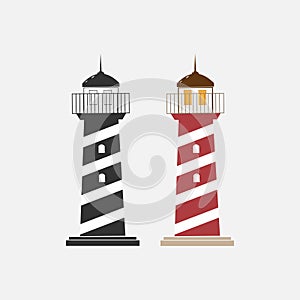 Vector illustration of a lighthouse Isolated on a white background. Black and white and color. Icon, sign, symbol. For a