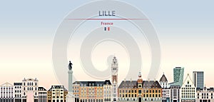 Vector illustration of Lille city skyline on colorful gradient beautiful background