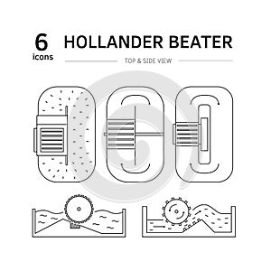 Hollander beater and papermaking equipment icon set photo