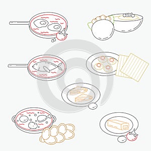 Vector illustration of line Israeli culture food icons.