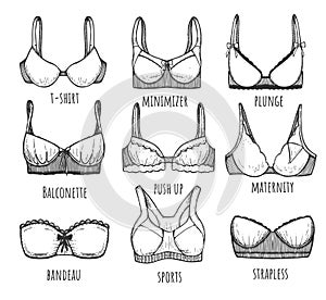 Female underwear different types set