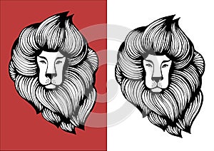 Vector Illustration of Lion head. stock vector. Hand drawn lion character. Line art tattoo template. Symbol of pride and