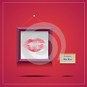 Vector illustration of lipstic kiss in square frame