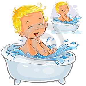 Vector illustration of a little baby splashing in the bath