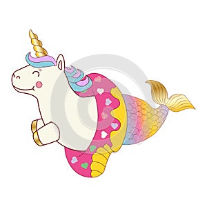 Vector illustration of a little cute white unicorn mermaid.