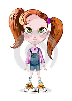Vector illustration of a little girl with big green eyes and foxy hair