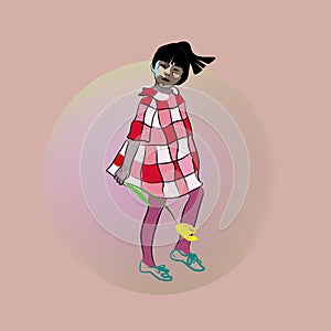 Vector illustration of a little girl, fashion