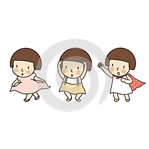 Vector illustration of little kid gesturing, thank you, okay / yes and fight