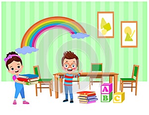 Vector Illustration Of Kids Playing in the clasroom