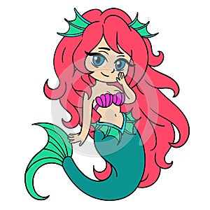 Vector illustration with little mermaid in anime or manga style.