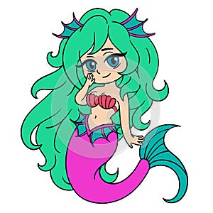 Vector illustration with little mermaid in anime style.