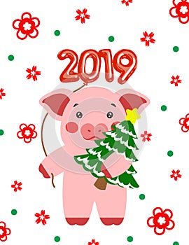 Vector illustration Little pig, piggy character