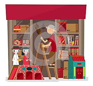 Vector illustration of local incense and paper-crafted offering shop in Hong Kong