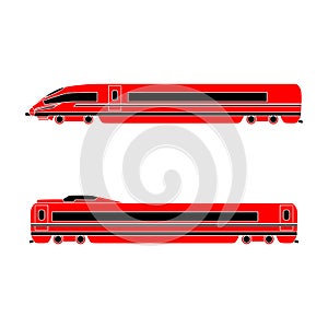 Locomotive and passenger car high-speed train on a white background. Vector flat design.