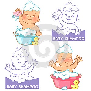 Vector illustration and logo for baby soap and shampoo