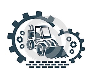 Vector illustration, logo, construction loader icon. Special industrial equipment.