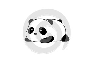 Vector Illustration / Logo Design - Cute baby funny fat cartoon giant panda bear lies on its stomach on the ground