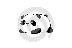 Vector Illustration / Logo Design - Cute baby funny fat cartoon giant panda bear lies on its stomach on the ground