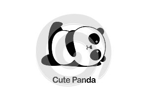 Vector Illustration / Logo Design - Cute funny baby cartoon giant panda is doing yoga, lying down and raising one leg
