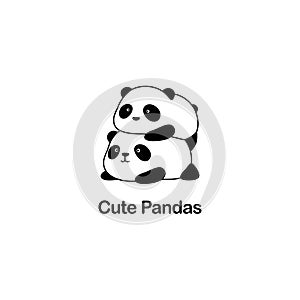 Vector Illustration / Logo Design - Cute funny fat baby cartoon giant panda bears, one panda lies on another panda