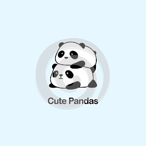 Vector Illustration / Logo Design - Cute funny fat baby cartoon giant panda bears, one panda lies on another panda