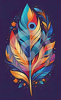 vector illustration, logo of magic bird feathers with patterns, abstract fantasy of unreal beauty