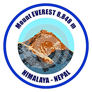 Vector illustration logo Mount Everest sunset colored