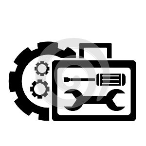 Vector illustration, logo, web icon. A gear, a wrench and a screwdriver. Isolated