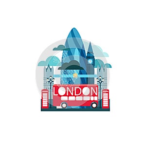 Vector illustration of London Great Britain with famous sights a