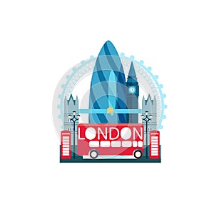 Vector illustration of London Great Britain with famous sights a