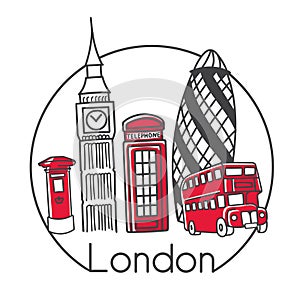 Vector illustration London, Great Britain in modern minimalist line style.